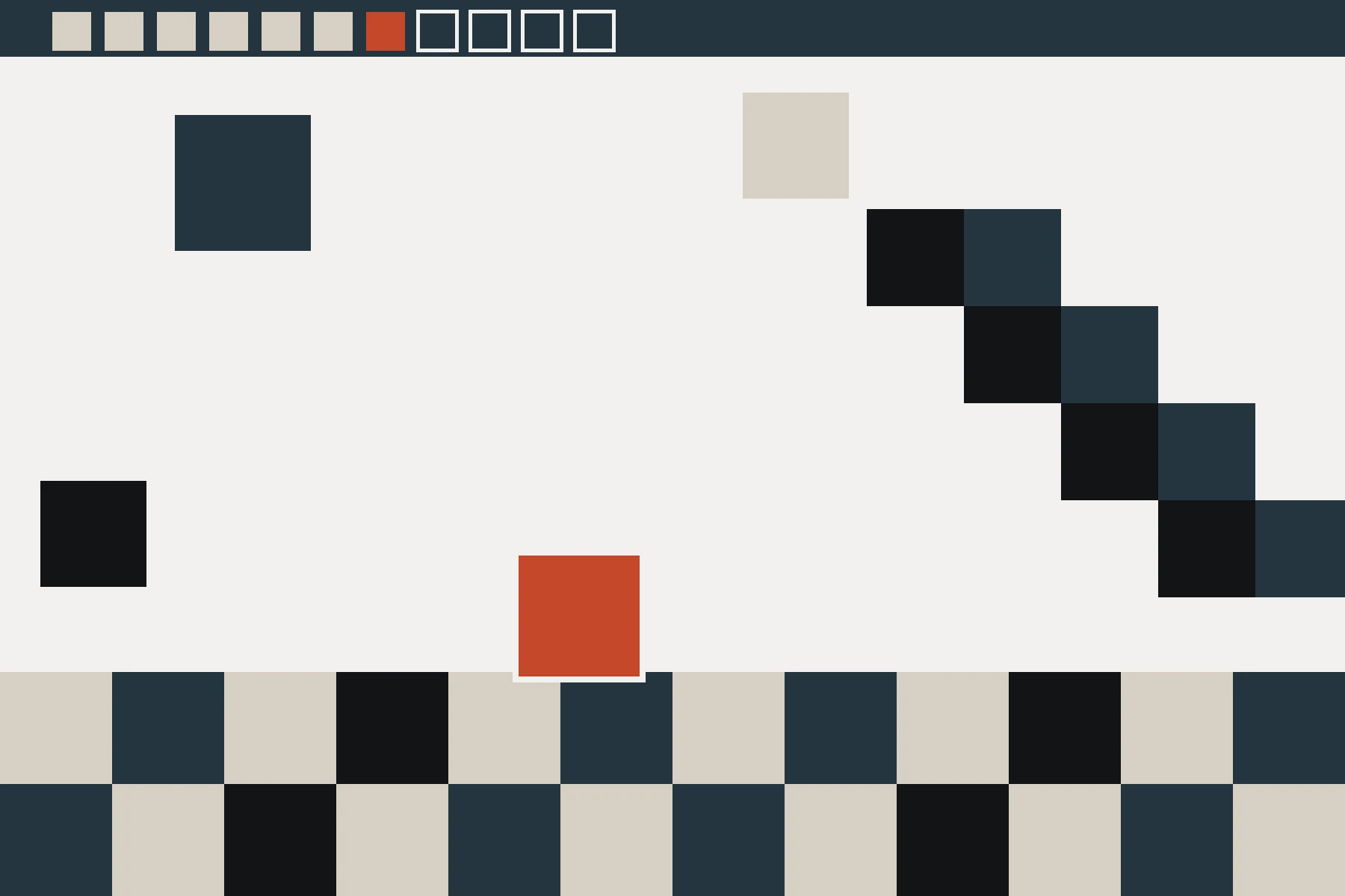 A magnified fictional 16-bit interface fragment with tiled terrain, status indicators, sprite-like forms, and clearly visible pixel structure.
